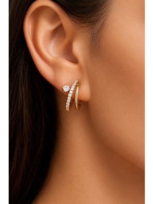 Trend Collection Kadın Gold Zirkon Taşlı Halka Küpe
