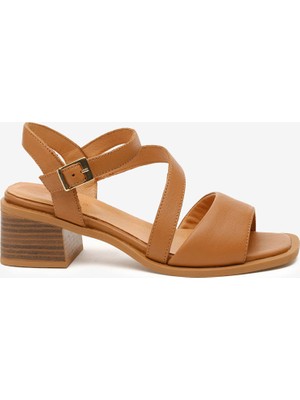 Greyder Kadın Taba Hakiki Deri Topuklu Sandalet 6Y2CS32480