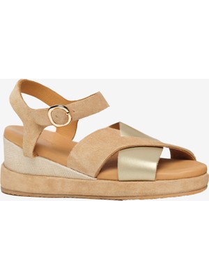 Greyder Kadın Bej Hakiki Deri Comfort Sandalet 6Y2CS35830