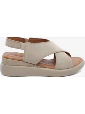Greyder Kadın Bej Süet Hakiki Deri Comfort Sandalet 6Y2FS57870