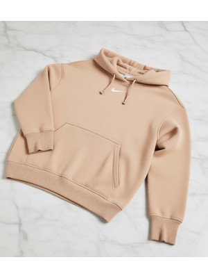 Nike Sportswear Phoenix Hoodie Fleece Oversized Pullover Bol Kalıp Bej Rengi Kadın Sweatshirt DQ5860-200