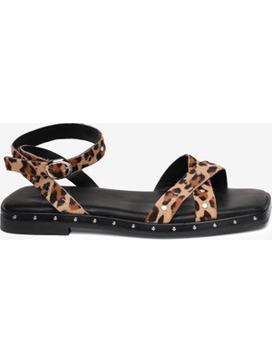 Greyder Kadın Leopar Hakiki Deri Sandalet 6Y2CS34466