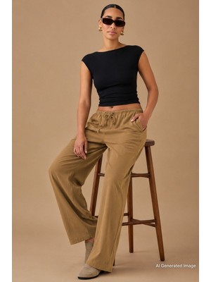 Madmext Camel Elastik Belli Bol Kesim Pantolon MG2020