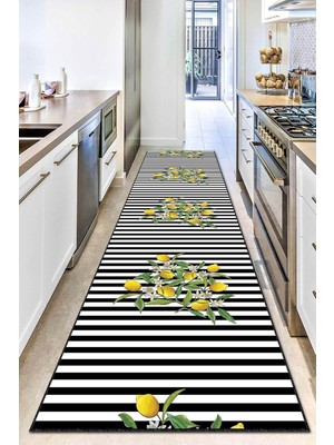 Rugviva Kaymaz Taban Makinede Yıkanabilir Mutfak Halısı Limon Çiçeği Kesme Rulo Yolluk AR5691,