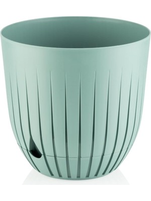 Çizgi Saksı Plastik Delikli Tabaklı Çiçek Saksısı (1 Adet, Yeşil, 5 Litre)