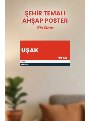212toyzz Uşak 64 Dekoratif Şehir Plaka Retro Tablo Mdf Ahşap Tablo Sokak Tabelası Hediyelik 27X13CM