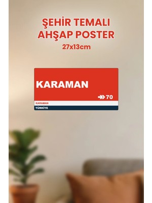 212toyzz Karaman 70 Dekoratif Şehir Plaka Retro Tablo Mdf Ahşap Tablo Sokak Tabelası Hediyelik 27X13CM