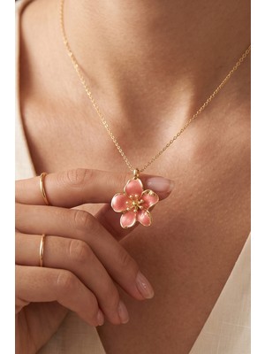 Aurrari Turuncu Mineli Sakura Kolye 45 cm