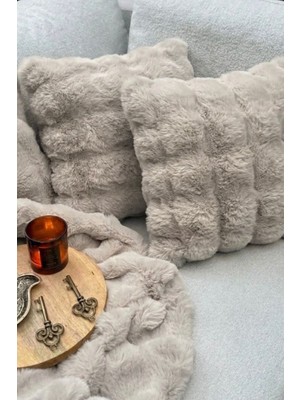 Vivanni Home Bubble 2'li Kırlent Kılıfı Peluş Tavşan Tüyü Toz Alerjen Üretmeyen