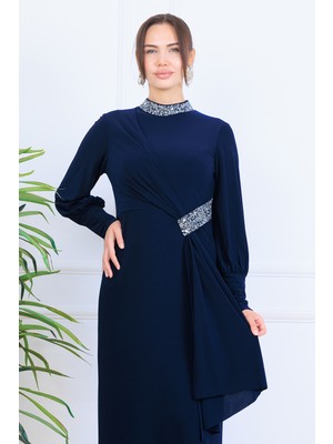 Elben Moda_melisa Bel/yakası Taş ve Önünde Sarkaç Detaylı Tesettür Abiye Elbise