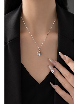 Trend Collection Gümüş Renk Yuvarlak Zirkon Taşlı Zarif Kadın Kolye