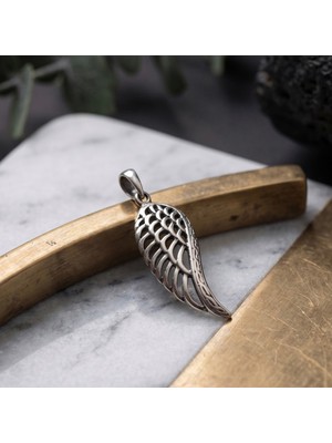 Ebrar Silver Gümüş Melek Kanadı Kolye Ucu 925 Ayar Gümüş Melek Kanadı Figürlü Unisex Kolye Kanat Kolye Ucu