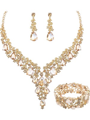 Csy Elegant Crystal Costume Jewelry Sets Flower Bridal Necklace Earrings Stretch Bangle Set For Brid