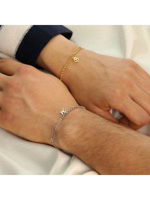 Hom Silver Jewelry 925 Ayar Gümüş Kişiye Özel Harfli Halka Tasarımlı Kadın/erkek Bileklik Unisex 2 Adet HSJ0266