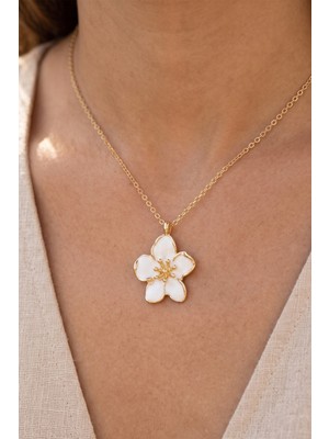 Aurrari Beyaz Mineli Sakura Kolye 45 cm