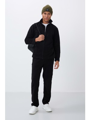 Tommy Life Siyah Dik Yaka Basic Fermuar Cepli Standart Kalıp Erkek Polar Eşofman Takımı - 85193