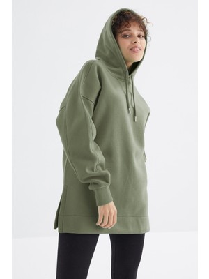 Çağla Reglan Kol Basic Kapüşonlu Oversize Sweatshirt Tunik - 97242
