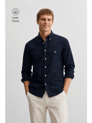 Ucla Tyson Lacivert %100 Pamuk Poplin Standard Fit Erkek Gömlek
