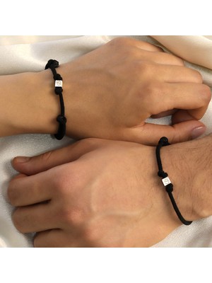 Hom Silver Jewelry 925 Ayar Gümüş Kişiye Özel Harfli Küp Tasarımlı Ayarlanabilir Ipli Kadın/erkek Bileklik Unisex HSJ0269
