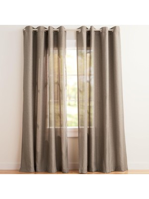 Özel Grommet Top Keten Pencere Perdeleri, Polyester, Kafe, 84 Uzunluk