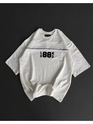 Hsc Bilişim Bisiklet Yaka Baskılı Oversize T-Shirt - Beyaz