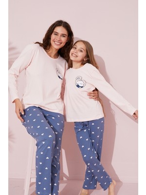 Siyah İnci Somon Baskılı Pamuklu Örme Pijama Takım 24241094