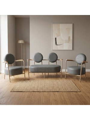 Azra Mobilya Venüs 2+1+1 Deri Ofis & Büro Iş Yeri Bekleme Koltuğu Takımı – Cappuccino Metal Iskelet - Gri