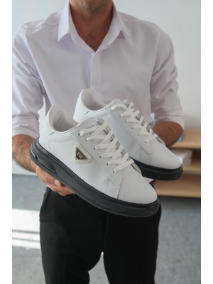 Zerenyus ZRK-PH2 Premium Yüksek Kalite Beyaz Siyah Jel Taban Bağcıklı Günlük Erkek Sneakers