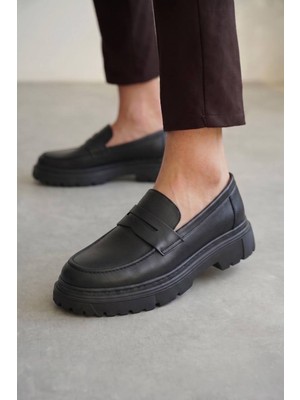 Zerenyus ZRK-X11 Premium Kalın Taban Bağcıksız Siyah Erkek Loafer