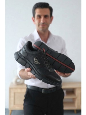 Zerenyus Milanos Premium Yüksek Kalite Siyah Jel Taban Bağcıklı Erkek Sneakers