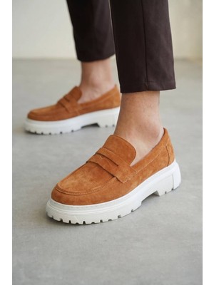 Zerenyus ZRK-X11 Premium Kalın Taban Bağcıksız Taba Süet Erkek Loafer