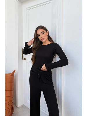 Mjamass Fitilli Siyah Modal Pijama Takımı