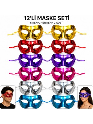 Aslanoğlu Store Mey Ithalat® Metalik Venedik Toptan Parti Maskesi Seti – 6 Renk Karışık
