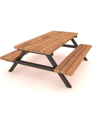 Kumsal Concept Kent ve Bahçe Mobilyaları Ahşap Piknik Masası, Metal Gövdeli 180 cm