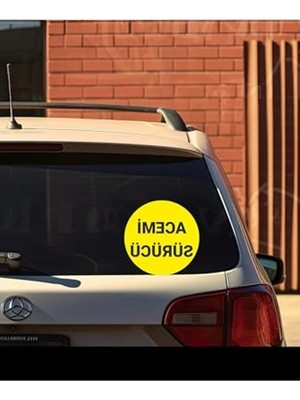 Odea Acemi Sürücü Yazılı Oto Sticker, 15X15 Cm, Sarı Zemin
