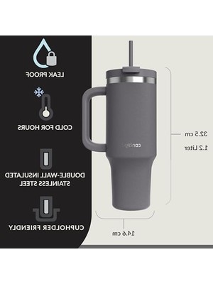 Odea 1.2 L Kapasiteli Yalıtımlı Su Şişesi, Antrasit Renk