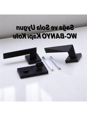 Odea Yıldız Wc - Banyo Siyah Kapı Kolu, Kare Rozetli Kilitlenebilir Takım