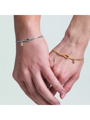 Hom Silver Jewelry 925 Ayar Gümüş Kişiye Özel Harfli Sonsuz Bağlılık Düğüm Tasarımlı Unisex Kadın/erkek Bileklik 2 Adet HSJ0271