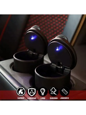Odea Kapaklı LED Işıklı Araç Küllüğü, Kullanışlı ve Su Geçirmez Tasarım