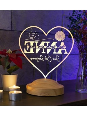 Odea Kalp Şeklinde Kişiye Özel LED Lamba, Isim Yazılı