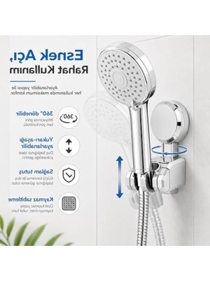 Odea Su Geçirmez Yapışkanlı Duş Başlığı Tutucu, Delmeden Kolay Montaj