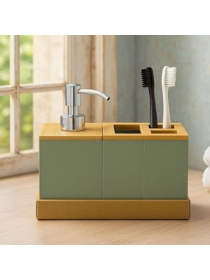 Odea Yeşil Banyo Seti - Bambu Kapaklı, 4 Parça