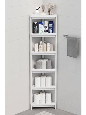 Odea 6 Katlı Üçgen Plastik Raf, Banyo ve Mutfak Için Beyaz Renk