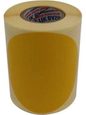 Odea Kuşe Daire Renk Baskılı Çap Etiketi 100MM Daire Ölçülerinde Yuvarlak Çıkartma Sticker Ruloda 250 Adet Kendinden Yapışkanlı Rulo Etiketi Barkod Yazıcılar ile Uyumlu 40MM Kuka (Sarı)