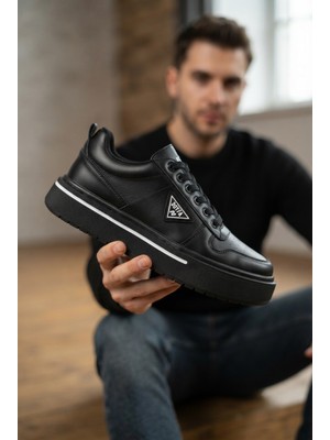 Zerenyus Zrk-04 Yüksek Kaliteli Premium Kalın Taban Siyah Ortopedik Erkek Sneakers