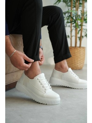Zerenyus ZRK-X516 Premium Yüksek Kalite Kalın Taban Beyaz Günlük Erkek Sneaker