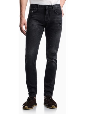 Emporio Armani Erkek Dar Kesim Düz Paça Eskitme Desenli Denim Gri Jeans EM000121 AF29286-M8001