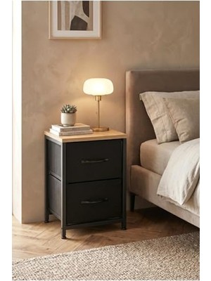 Odea 2 Raflı Metal Komodin Yan Sehpa Çok Amaçlı Dolap Organizer Mdf Tabanlı Kumaş Çekmece