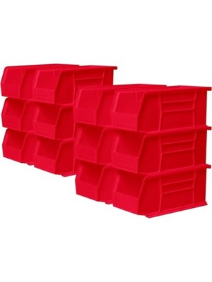 Odea Kırmızı Plastik Saklama Kabı 27,9 x 12,7 cm - 12 Adet Istiflenebilir