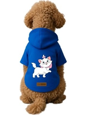 Odea Baskılı Içi Polarlı Köpek ve Kedi Kıyafeti & Elbisesi - Mavi Renk Kapüşonlu Hoodie B05F2, M